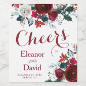 レッドクリスマスボタニカルフローラ結婚応援 ワインラベル (シングルラベル)