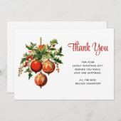 レッドクリスマスボードビーズウィズホリーフェスティバル サンキューカード (正面/裏面)