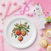 レッドクリスマスボードビーズウィズホリーフェスティバル ペーパープレート (パーティー)