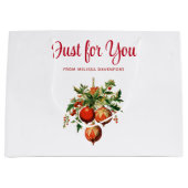 レッドクリスマスボードビーズウィズホリーフェスティバル ラージペーパーバッグ (正面)