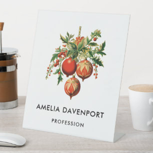 レッドクリスマスボードビーズウィズホリーフェスティバル 台座サイン