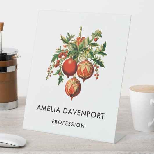 レッドクリスマスボードビーズウィズホリーフェスティバル 台座サイン (インサイチュ)