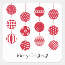 レッドクリスマスボールステッカー スクエアシール