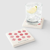 レッドクリスマスボールストーンコースター ストーンコースター (横)