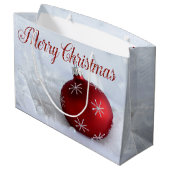 レッドクリスマスボールスノーフレークスホリデー ラージペーパーバッグ (裏面アングル)