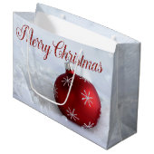 レッドクリスマスボールスノーフレークスホリデー ラージペーパーバッグ (正面アングル)