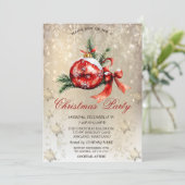 レッドクリスマスボールスノーフレークパーティー 招待状 (スタンド正面)