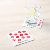 レッドクリスマスボール紙コースター スクエアペーパーコースター (インサイチュ)