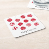 レッドクリスマスボール紙コースター スクエアペーパーコースター (アングル)