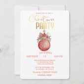 レッドクリスマスボール、ポインセチア・クリスマス 招待状 (正面)