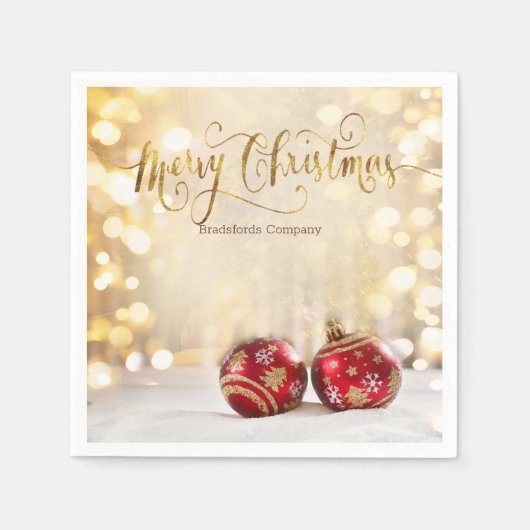 レッドクリスマスボール《写真》ぼけ味 スタンダードカクテルナプキン (正面)
