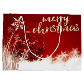 レッドクリスマスボール、雪の結晶、休日 ラージペーパーバッグ (裏面)