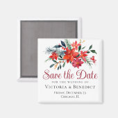 レッドクリスマスポインセチア休日の日付を保存 マグネット (正面/裏面)