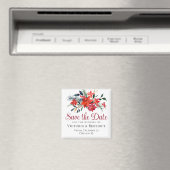 レッドクリスマスポインセチア休日の日付を保存 マグネット (インサイチュ (食洗機))