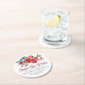 レッドクリスマスポインセチア休日の日付を保存 ラウンドペーパーコースター (インサイチュ)