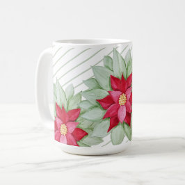 レッドクリスマスポインセチア水彩手絵を描形 コーヒーマグカップ
