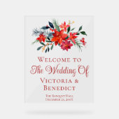 レッドクリスマスポインセチア結婚フローラの歓迎 アクリルサイン (正面)