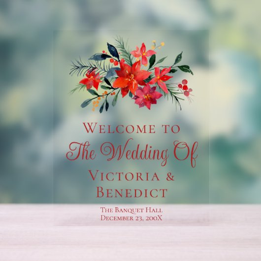 レッドクリスマスポインセチア結婚フローラの歓迎 アクリルサイン (ニュートラル)