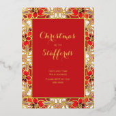 レッドクリスマスポインセチア雪フォイル招待状 箔招待状 (正面)