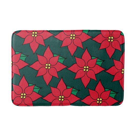 レッドクリスマスポインセティアバスルームラグ バスマット (正面)