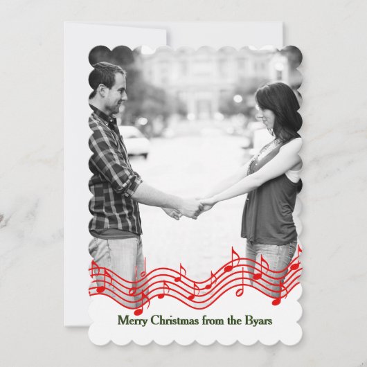 レッドクリスマスミュージックフォトホリデーカード シーズンカード (正面)
