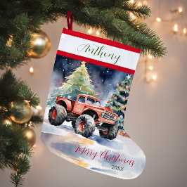 レッドクリスマスモンスタートラック ラージクリスマスストッキング