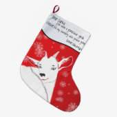 レッドクリスマスヤギ親愛- Santa I have been Good ラージクリスマスストッキング (正面 (吊り時))