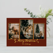 レッドクリスマスライト3フォトフォイルホリデーカード 箔シーズンカード (立ち正面)