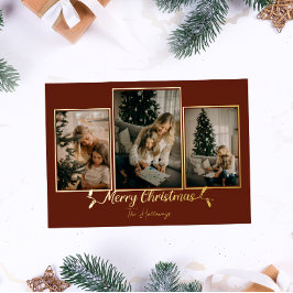 レッドクリスマスライト3フォトフォイルホリデーカード 箔シーズンカード