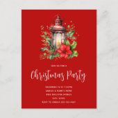 レッドクリスマスランタンポインセチアパーティの招待状 ポストカード (正面)