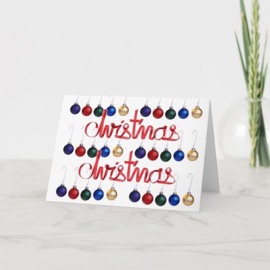 レッドクリスマスリボンカラフルホリデーボール シーズンカード (正面)