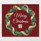 レッドクリスマスリースカスタム会社のロゴパーティー スパークリングワインラベル (シングルラベル)