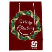 レッドクリスマスリースカスタム会社のロゴパーティー ミディアムペーパーバッグ (裏面)