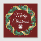 レッドクリスマスリースカスタム会社マグネットカード (正面)