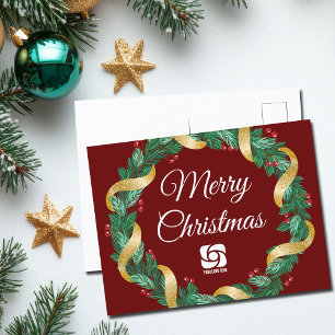 レッドクリスマスリースカスタム会社マーケティング シーズンポストカード