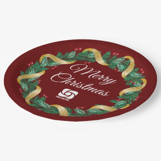 レッドクリスマスリースカスタム会社マーケティング ペーパープレート (アングル)
