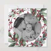 レッドクリスマスリースパイン&ベリー 招待状 (正面)