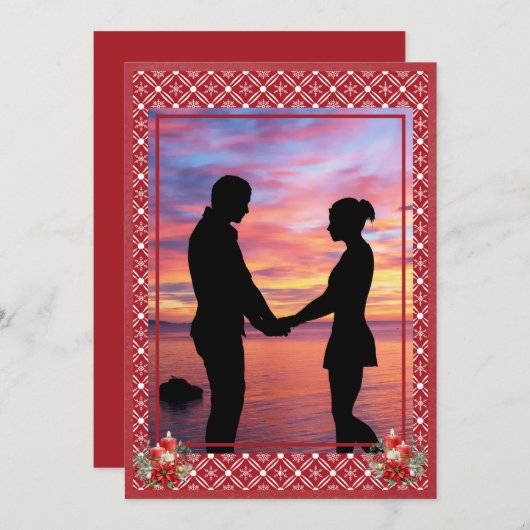 レッドクリスマスワンフォトスノーフレーク シーズンカード (正面/裏面)