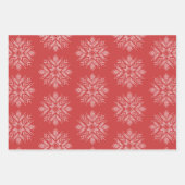 レッドクリスマス刺繍の北欧スノーフレーク・アート ラッピングペーパーシート (正面3)