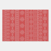レッドクリスマス刺繍の北欧スノーフレーク・アート ラッピングペーパーシート (正面2)
