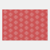 レッドクリスマス刺繍の北欧スノーフレーク・アート ラッピングペーパーシート (正面)