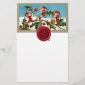 レッドクリスマス小人、HOLLYBERRYワックスシールモノグラム 便箋 (正面)