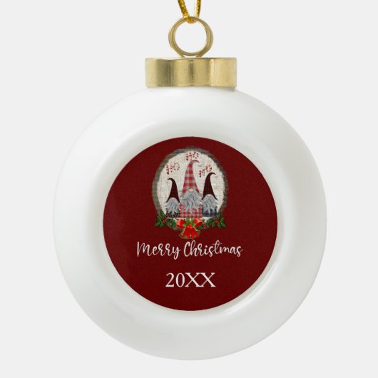 レッドクリスマス格言トレンディー小人 セラミックボールオーナメント (正面)