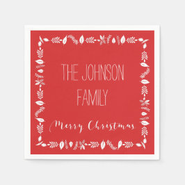 レッドクリスマス紙ナプキンズホワイト離れディコール スタンダードカクテルナプキン