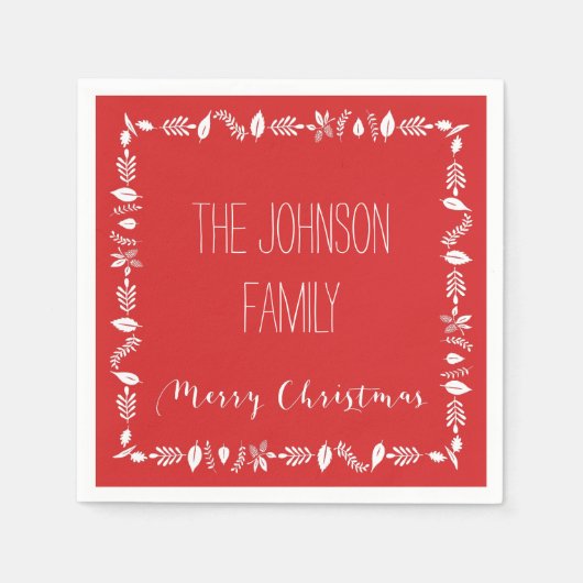 レッドクリスマス紙ナプキンズホワイト離れディコール スタンダードカクテルナプキン (正面)