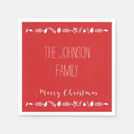 レッドクリスマス紙ナプキン葉と白 スタンダードカクテルナプキン
