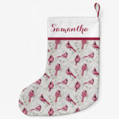 レッドクリスマス（鳥）ショウジョウコウカンチョウの鳥パーソナライズされたの名前 スモールクリスマスストッキング (裏面)