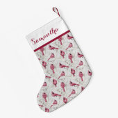 レッドクリスマス（鳥）ショウジョウコウカンチョウの鳥パーソナライズされたの名前 スモールクリスマスストッキング (裏面 (吊り時))