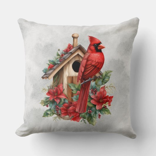 レッドクリスマス(鳥)ショウジョウコウカンチョウアットザバードハウス クッション (正面)