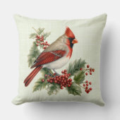 レッドクリスマス（鳥）ショウジョウコウカンチョウブランチ・オブ・ホリーベリー クッション (正面)
